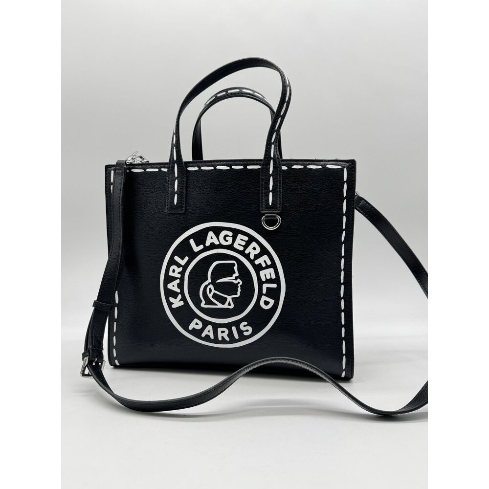 KARL LAGERFELD Paris Nouveau leather large tote crossbody + Dust bag BLACK